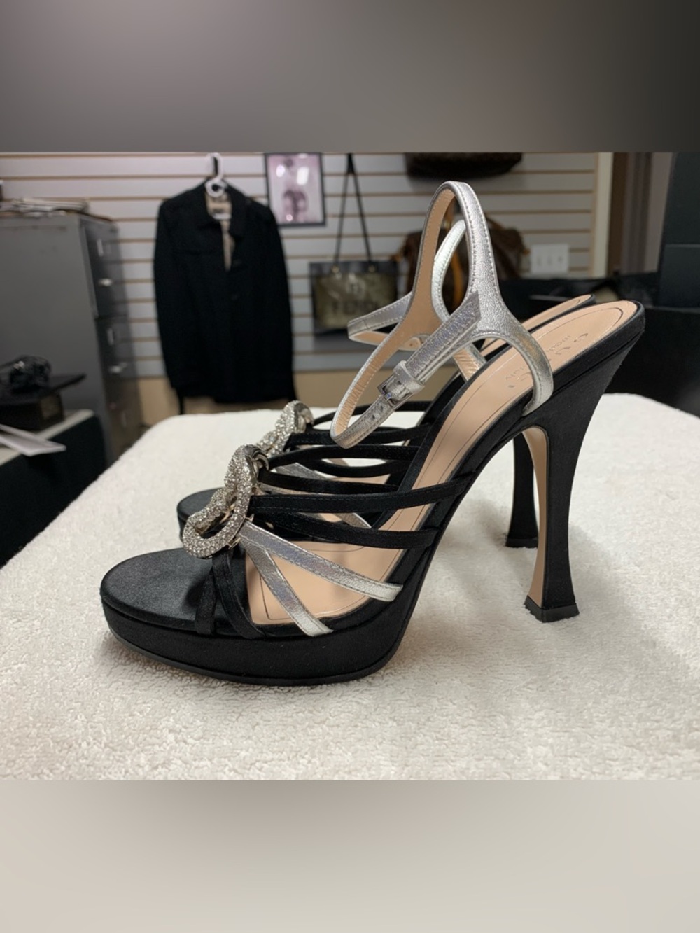 Gucci Black Suede Crystal Interlocking GG Pump Heels - Picture 6 of 16
